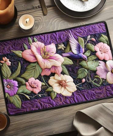 Floral Serenade Quilted Placemat - Lush Garden Print Table Mat, Reversible Cotton, Heat-Resistant, Machine Washable, Premium Home Decor