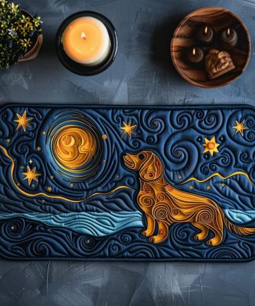 Moonlight Dashie Quilted Placemat - Celestial Dog Table Mat with Moon Motif, Cozy Cotton, Machine Washable, Gift for Pet Parents