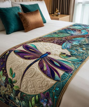 Moon Garden Quilted Bed Runner – Botanical Nightscape Design, Soft Quilted Texture For Bedroom & Sofa, Boho-Chic Accent With Subtle Sheen