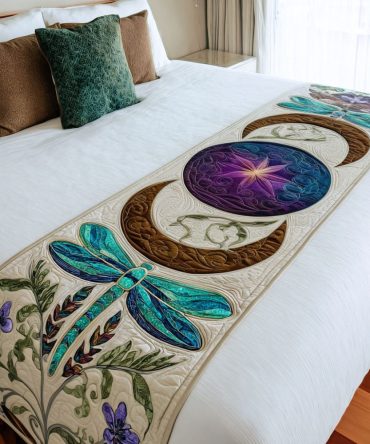 Moon Whisper Quilted Bed Runner — Lunar-Inspired Quilted Bed Scarf, Neutral Tones, Soft Texture, Reversible & Machine Washable