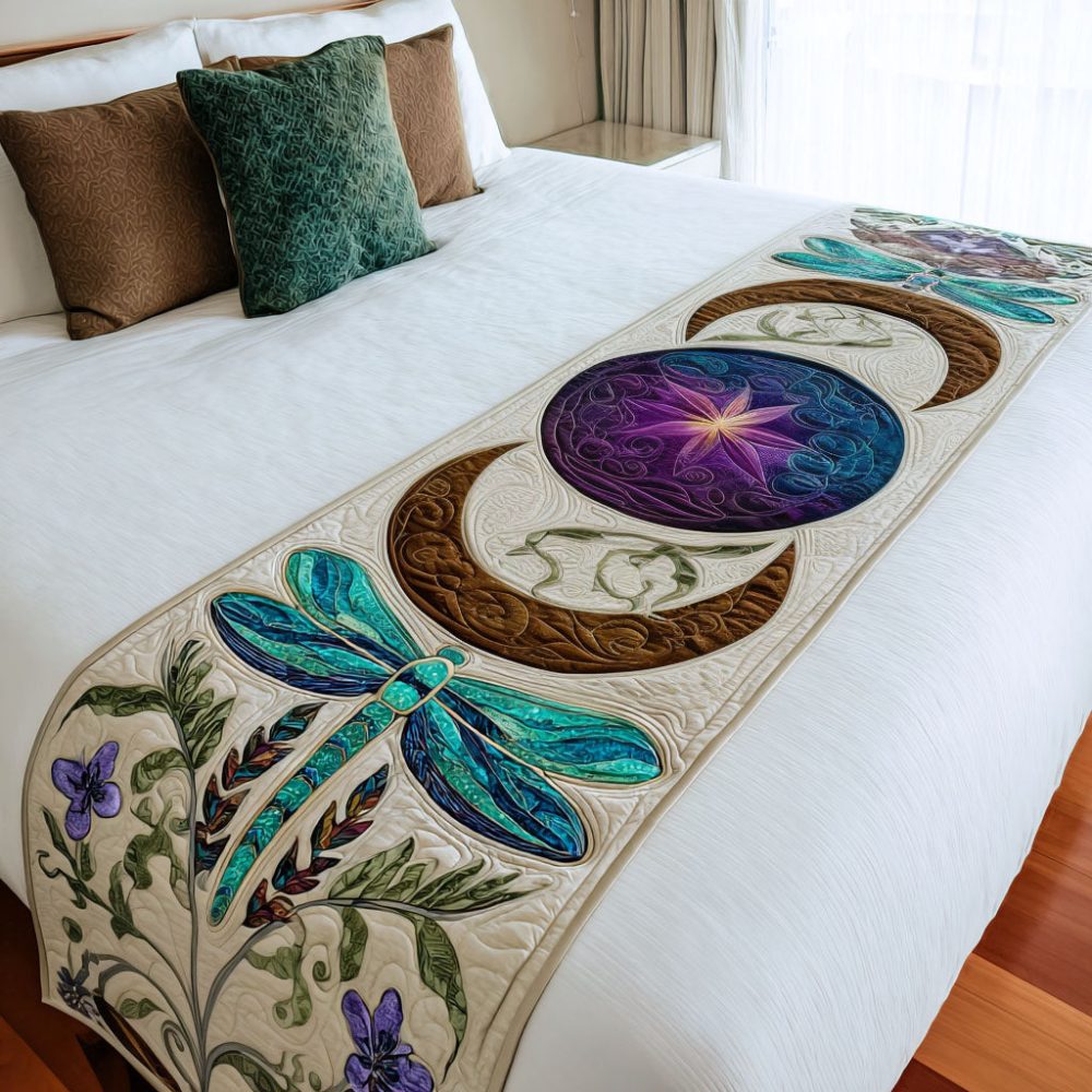 Moon Whisper Quilted Bed Runner — Lunar-Inspired Quilted Bed Scarf, Neutral Tones, Soft Texture, Reversible & Machine Washable