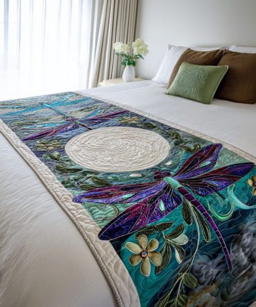 Moonbeam Meadow Quilted Bed Runner — Dreamy Meadow Motif Bedding Accent, Lightweight Quilting, Reversible, Adds Soft Texture To Any Bedroom