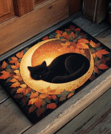 Moonlit Cat Front Door Mat – Weatherproof Outdoor Welcome Rug With Cat Silhouette, Non-Slip Entrance Mat For Cat Lovers