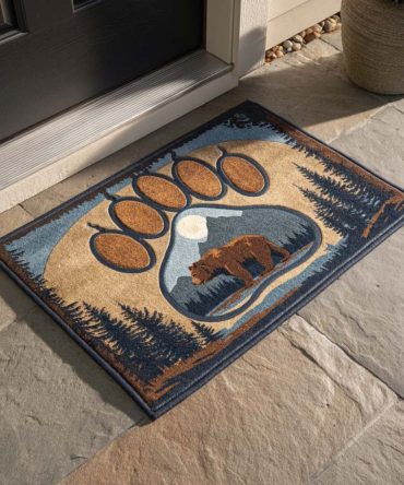 Moonlit Paw Trail Welcome Mat — Night-Sky Paw Print Coir Doormat, Durable Outdoor Rug For Pet Lovers & Cabin Entries