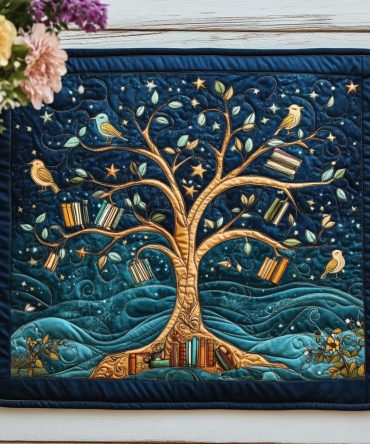Moonlit Tree Book-Theme Quilted Placemat — Storybook Night Design, Insulated & Easy-Care Table Accent For Cozy Reading Nooks And Dinner Tables