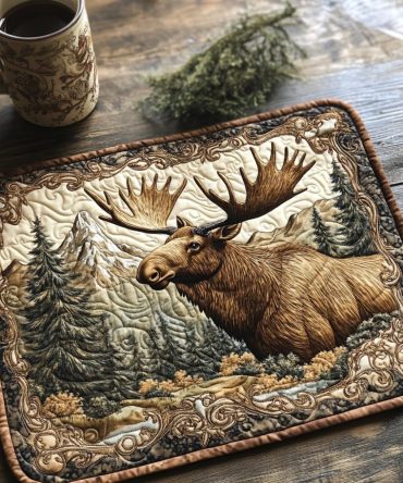 Moose Charm Quilted Placemat — Lodge-Style Moose Motif Table Mat with Thick Quilting, Durable Cotton, Heat & Stain Resistant, Machine-Washable