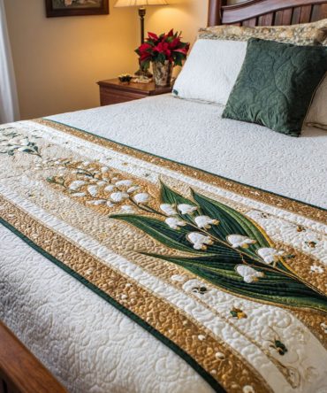 Morning Dew Garden Quilted Bed Runner — Fresh Botanical Bed Scarf With Subtle Floral Print, Lightweight, Machine Washable