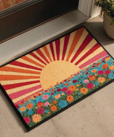 Morning Glow Coir Doormat – Bright & Durable Welcome Mat With Sunrise Motif, Non-Slip Outdoor/Indoor Entrance Rug For Porch