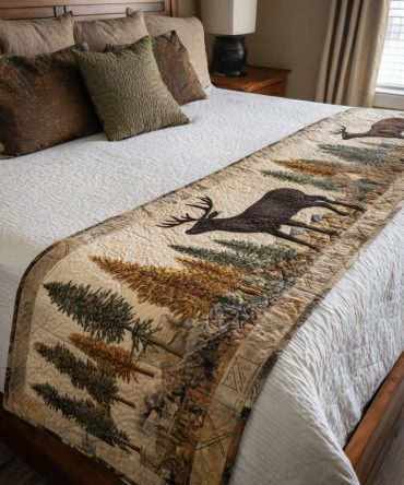 Morning Mist Quilted Bed Scarf — Soft Pastel Accent Runner For Tranquil Bedrooms, Lightweight Padded Runner For Queen & King Beds