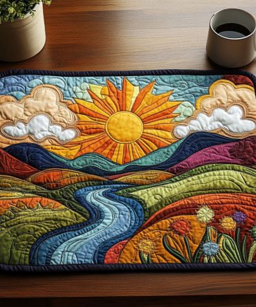 Morning Sunburst Quilted Placemat – Bright Sunrise Floral Table Mat, Quilted Cotton Protection, Heat-Resistant & Machine-Washable For Cheerful Dining