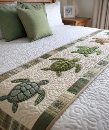 Mosaic Shell Quilted Bed Runner — Coastal Seashell Decorative Throw For Beachy Bedrooms & Living Rooms, Lightweight Quilted Accent, Fits Most Bed Sizes