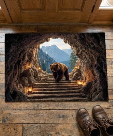 Mountain Bear Outdoor Doormat - Rugged Rustic Coir Welcome Rug, Heavy-Duty Anti-Slip Entrance Mat For Cabins, Lodges & Country Homes