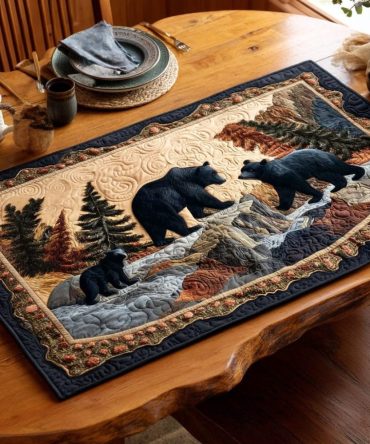 Mountain Kin Quilted Placemat - Rustic Mountain Lodge Table Mat With Pines & Wildlife, Cabin Dining Décor, Durable & Washable