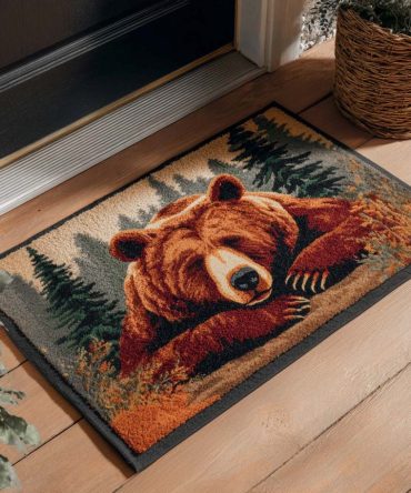 Mountain Bear Welcome Doormat - Rustic Coir Outdoor Mat With Bear Silhouette, Weather-Resistant Front Door Rug For Cabin & Lodge Decor