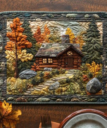 Mountain Hearth Rustic Quilted Placemat — Insulated Table Mat With Cabin-Inspired Patchwork For Cozy Winter & Everyday Dining