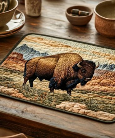 Alpine Quilted Placemat — Scenic Mountain Design Dining Mat, Heat-Protective, Machine Washable, Textured Fabric for Rustic Table Decor