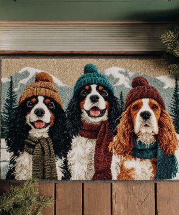 Mountain Spaniels Rustic Doormat – Scenic Dog Coir Welcome Rug, Durable Front Door Mat For Cabin, Porch & Entryway, Outdoor/Indoor Non-Slip Mat