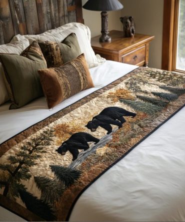 Handcrafted Mountain Spirit Quilted Bed Runner — Rustic Boho Bedding Accent For Queen & King Beds, Luxury Cotton Blend Decor