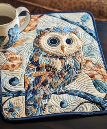 Mystic Midnight Owl Quilted Placemat — Nighttime Owl Table Mat for Eclectic Dining & Nature Lovers, Soft Cotton, Heat-Resistant, Machine-Washable
