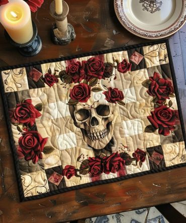Mystic Skull Quilted Placemat — Gothic Skull & Mystic Motif Quilted Table Mat for Edgy Home Decor, Durable Cotton, Easy-Care