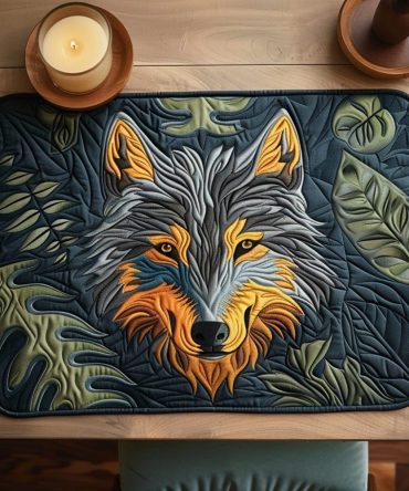 Mystic Wolf Quilted Placemat — 12x18 Moonlit Wolf Design for Cabin & Lodge Decor, Stain-Resistant Cotton-Blend Table Mat