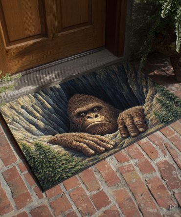 Mystic Bigfoot Peak Door Mat — Nature-Inspired Welcome Rug With Mountain Silhouette, Durable Dirt-Trapping Surface For Porches & Cabins