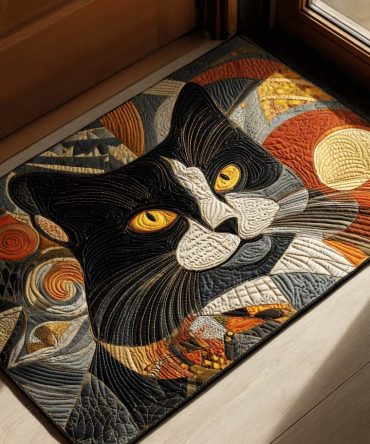 Mystic Feline Welcome Mat – Enchanting Cat Illustration Coir Doormat, Durable Outdoor Entry Rug With Slip-Resistant Backing For Porches & Doors