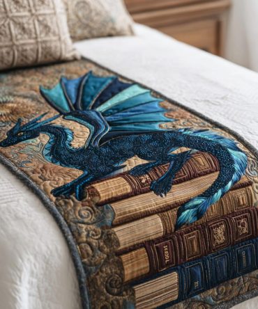 Mystic Flame Tales Quilted Bed Runner – Enchanted Flame & Tale Motif Decorative Bed Scarf For Boho & Fantasy Bedrooms