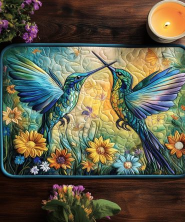 Hummingbird Garden Quilted Placemat — Artistic Mystic Hummer Table Mat, Soft Quilted Dining Protector for Nature-Lovers