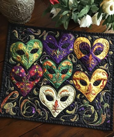 Mystic Masquerade Quilted Place Mat - Intricate Patterned Dining Mat for Dramatic Tablescapes & Special Occasions