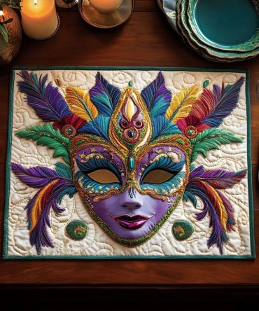 Mystic Masquerade Quilted Table Mat — Dramatic Quilted Placemat for Stylish Dining, Machine-Washable, Heat Protection & Non-Slip Grip