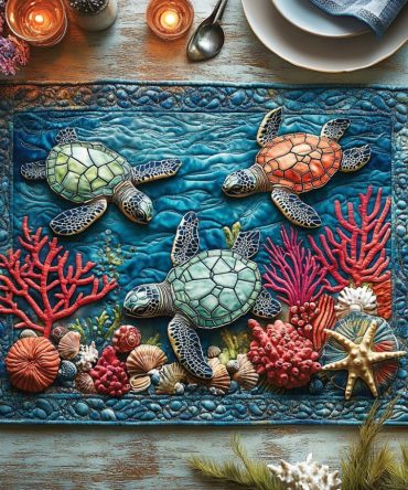 Mystic Tides Quilted Place Mat - Ocean-Inspired Quilted Dining Mat for Coastal Kitchens & Beach House Decor