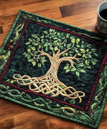 Mystic Tree Quilted Dining Placemat — Nature-Inspired Cotton Table Mat With Stitched Design, Protective & Machine Washable