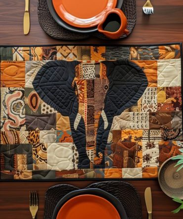 Mystical Tusker Quilted Placemat — Exotic Elephant Design, Reversible Cotton Blend, Boho-Chic Table Accent For Everyday & Entertaining