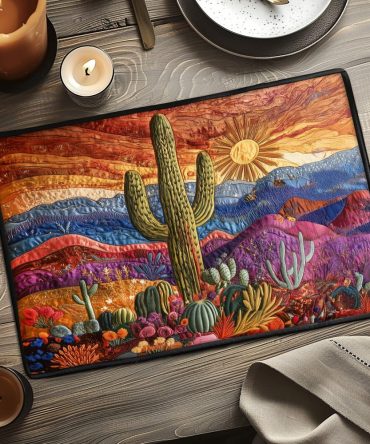 Desert Bloom Quilted Table Placemat — Southwestern Floral Dining Protector, Earthy Tones for Rustic Kitchen Decor & Soft Quilted Finish