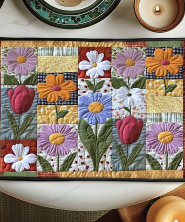 Floral Petal-Path Quilted Placemat for Charming Table Decor — Durable Cotton, Heat-Protective & Machine-Washable Accent
