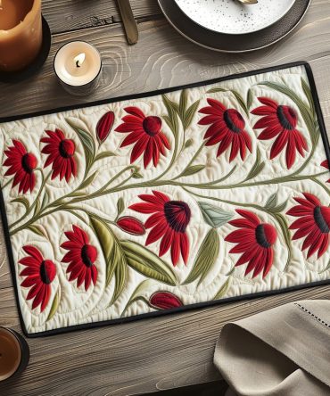 Sprout-Pattern Quilted Dining Placemat — Premium Washable Table Mat for Everyday Dining, Absorbent & Heat-Resistant Home Table Decor