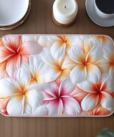 Tropical Plumeria Quilted Table Placemat — Soft Floral Dining Protector, Bright Island-Inspired Kitchen Decor & Easy-Care Accent