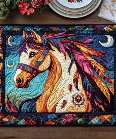 Native American Horse Quilted Placemat — Southwestern Horse Art Accent, Culturally Inspired Quilted Design, Durable Mat for Rustic Decor