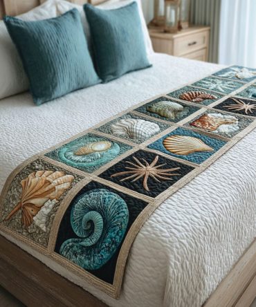 Nautical Calm Quilted Bed Scarf — Timeless Maritime Bed Runner Accent, Reversible Cotton-Blend Throw For Coastal & Nautical Bedrooms, Easy Care
