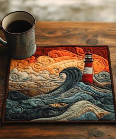 Nautical Guide Quilted Table Placemat — Marine Navy Cotton Mat with Anchors for Coastal Dining, Boathouse & Seaside Decor