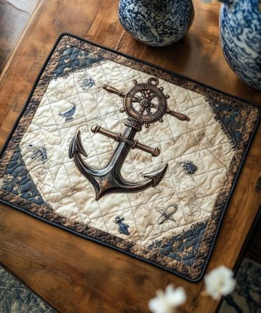 Nautical Haven Quilted Placemat - Coastal Anchors & Stripes Table Mat, Durable Cotton, Reversible, Machine Washable, Beach House Decor