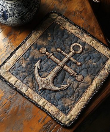 Nautical Haven coastal quilted table placemat — anchors & stripes dining mat for beach house kitchens, washable, non-slip and durable seaside style