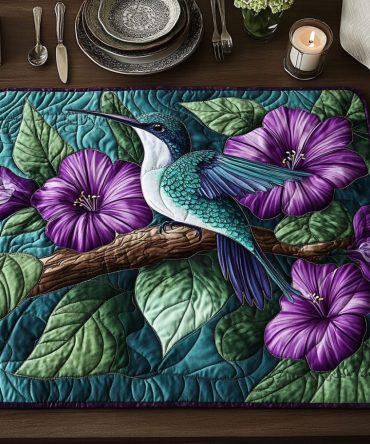 Nectar Flight Quilted Dining Placemat — Floral & Butterfly Design, Padded Protective Mat, Machine-Washable & Decorative