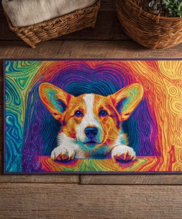 Neon Corgi Retro Doormat — Vibrant Neon Dog Welcome Mat, Durable Coir For Front Door, Perfect Gift For Corgi & Pet Lovers