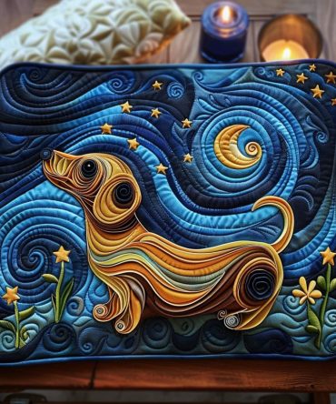 Nocturne Dachshund Quilted Placemat - Elegant Night Dog Table Mat, Durable Cotton, Non-Slip Backing, Perfect Gift for Dachshund Lovers