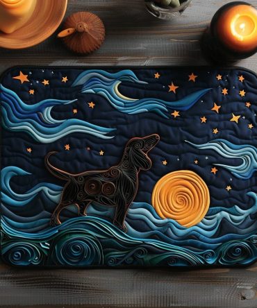 Starry Night Dachshund Quilted Table Mat - Cotton Reversible Placemat, Pet Lover Gift, Heat-Resistant Dinner Accent