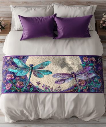 Night Blossom Quilted Bed Runner — Floral Night Bedding Accent With Subtle Sheen, Soft Quilting, Reversible & Machine Washable