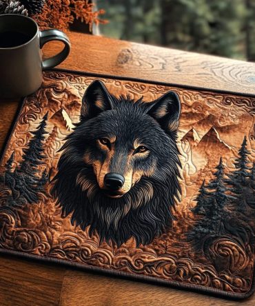 Nightfall Howl Premium Quilted Dining Placemat - Moonlit Wolf Artwork, Durable Cotton-Blend, Stain & Heat Resistant Table Accent