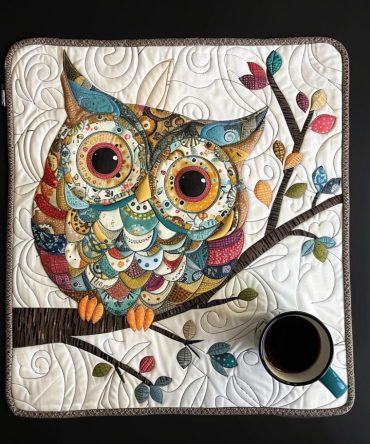 Nocturnal Owl Quilted Placemat — Elegant Night Owl Table Mat for Rustic & Woodland-Themed Dining, Quilted Cushioning, Easy-Care Fabric